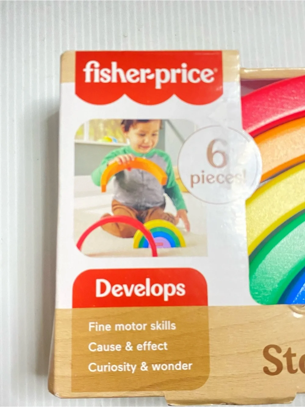 Fisher-Price Wooden Stacking Rainbow - Red, Orange, Yellow, Green, Blue, Purple